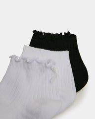 3 PACK EMMA LETTUCE EDGE SOCKS WHITE/BLACK